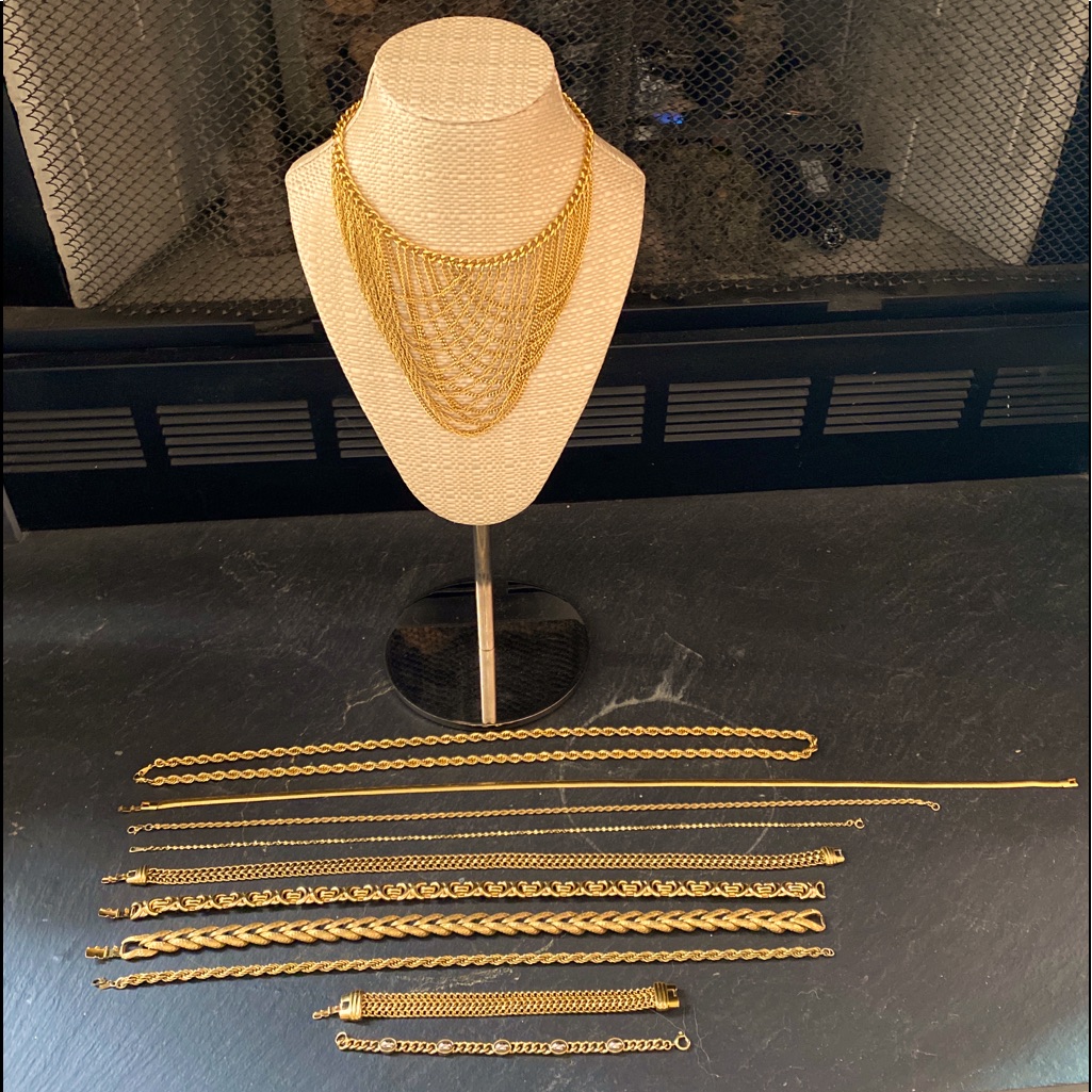 9 Vintage Gold-Tone Necklaces And 2 Bracelets. 11 Total Pieces